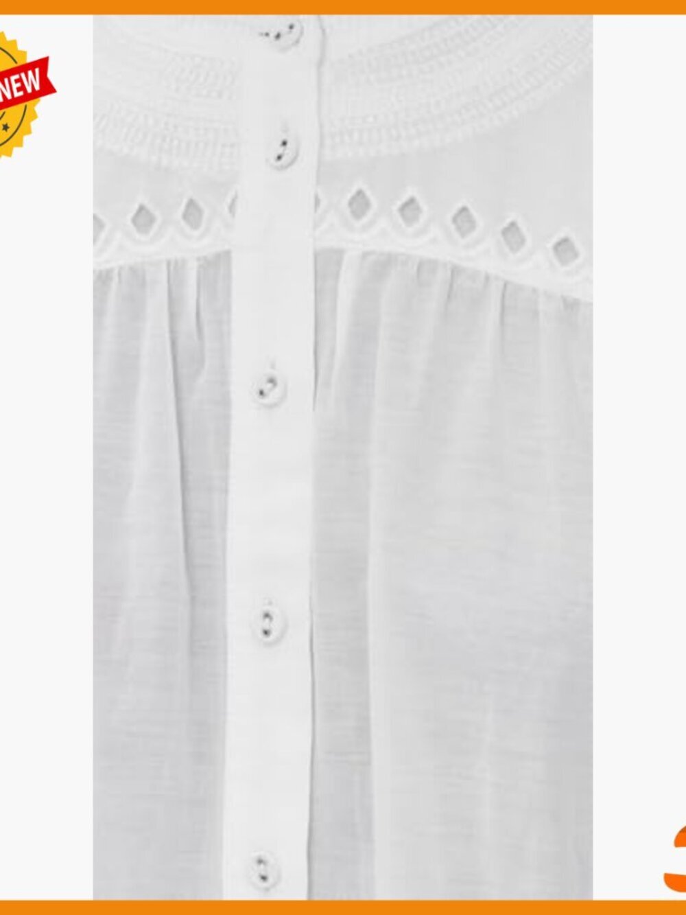 Embroidered Puff-Sleeve Band-Collar Shirt, Lightweight Voile Fabric - Picture 6 of 6